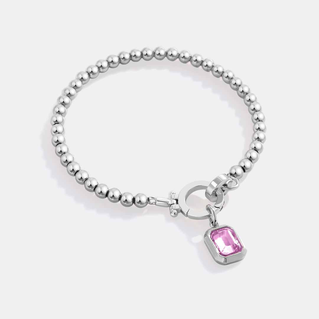 Mint Beaded Bracelet with Baguette Birthstone Charm