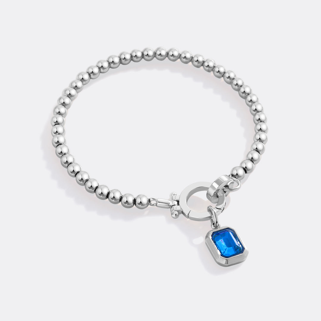 Mint Beaded Bracelet with Baguette Birthstone Charm