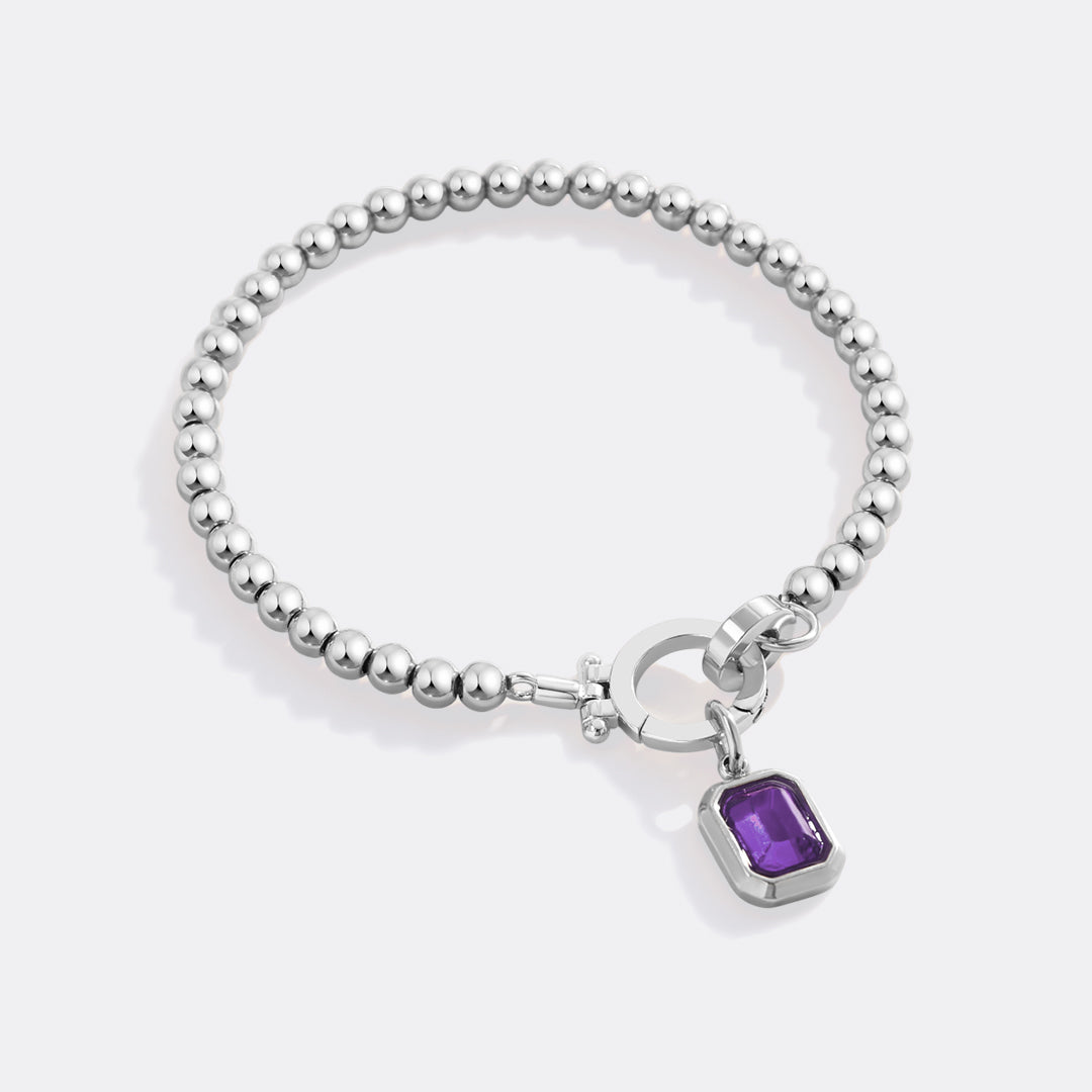 Mint Beaded Bracelet with Baguette Birthstone Charm