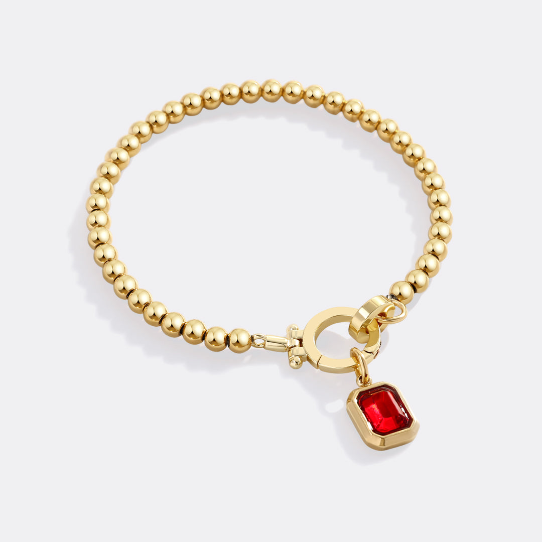 Mint Beaded Bracelet with Baguette Birthstone Charm