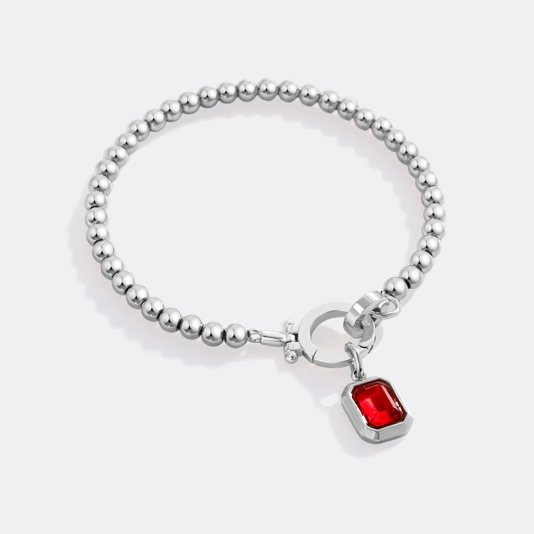 Mint Beaded Bracelet with Baguette Birthstone Charm