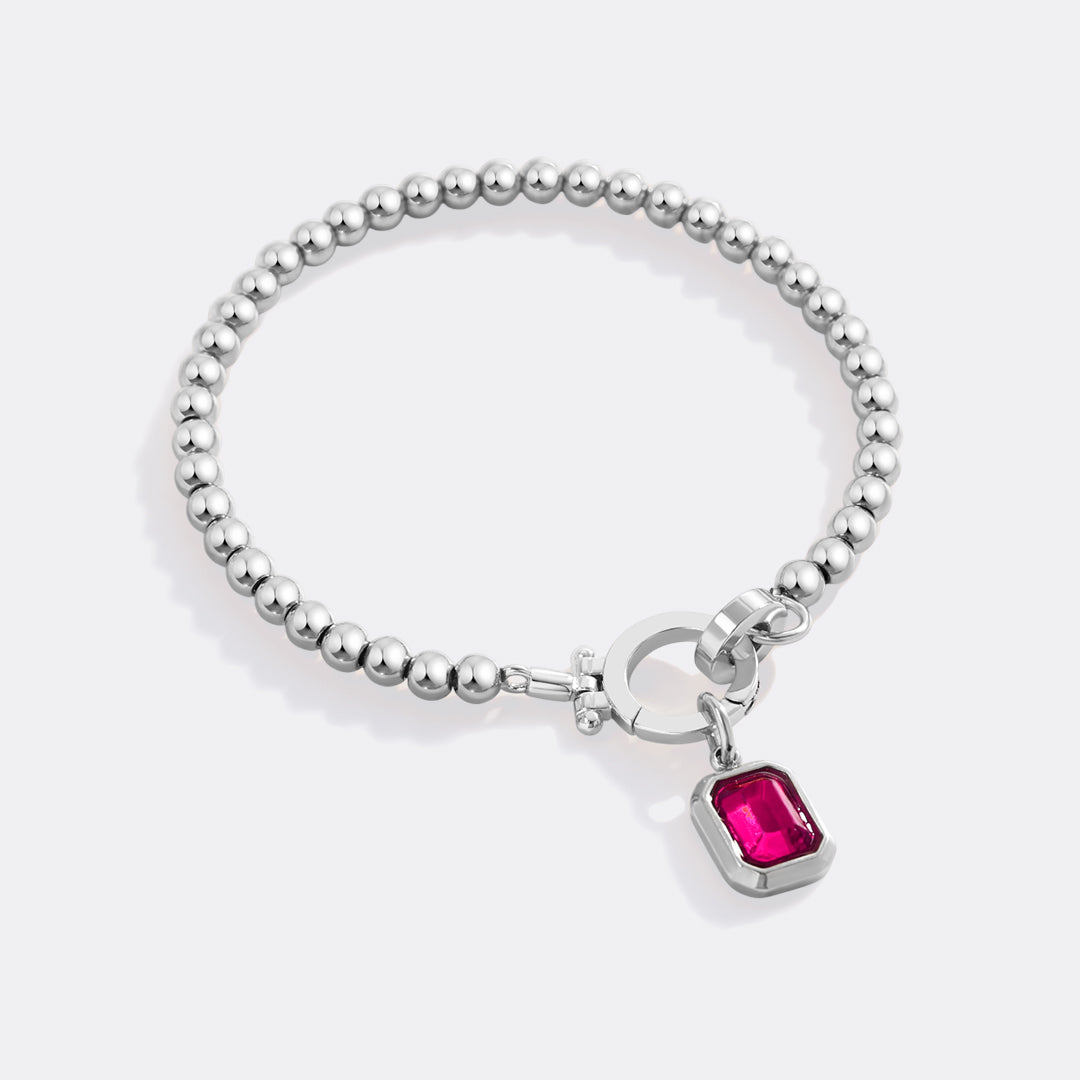 Mint Beaded Bracelet with Baguette Birthstone Charm