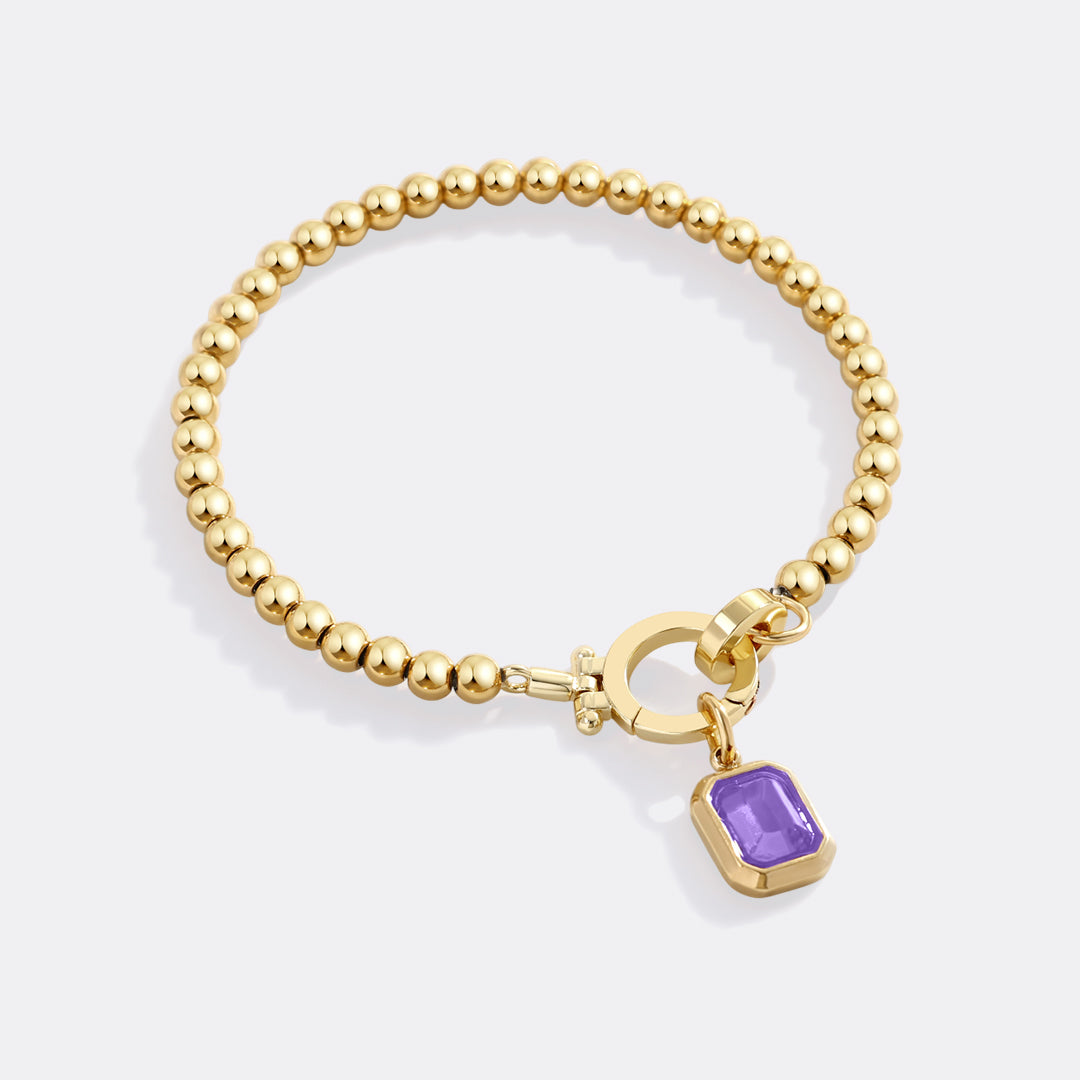 Mint Beaded Bracelet with Baguette Birthstone Charm