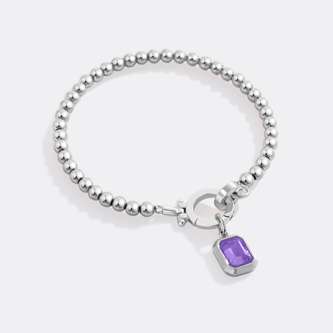 Mint Beaded Bracelet with Baguette Birthstone Charm