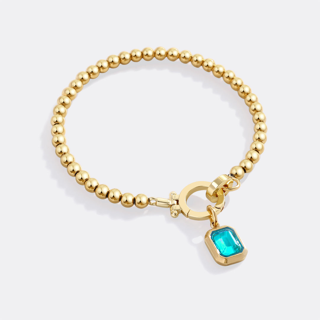 Mint Beaded Bracelet with Baguette Birthstone Charm