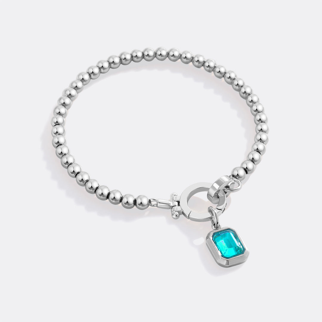 Mint Beaded Bracelet with Baguette Birthstone Charm