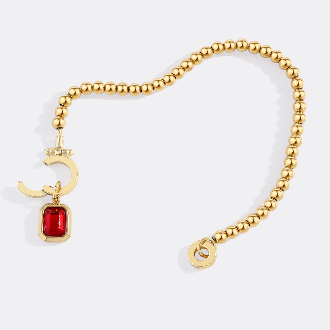 Mint Beaded Bracelet with Baguette Birthstone Charm