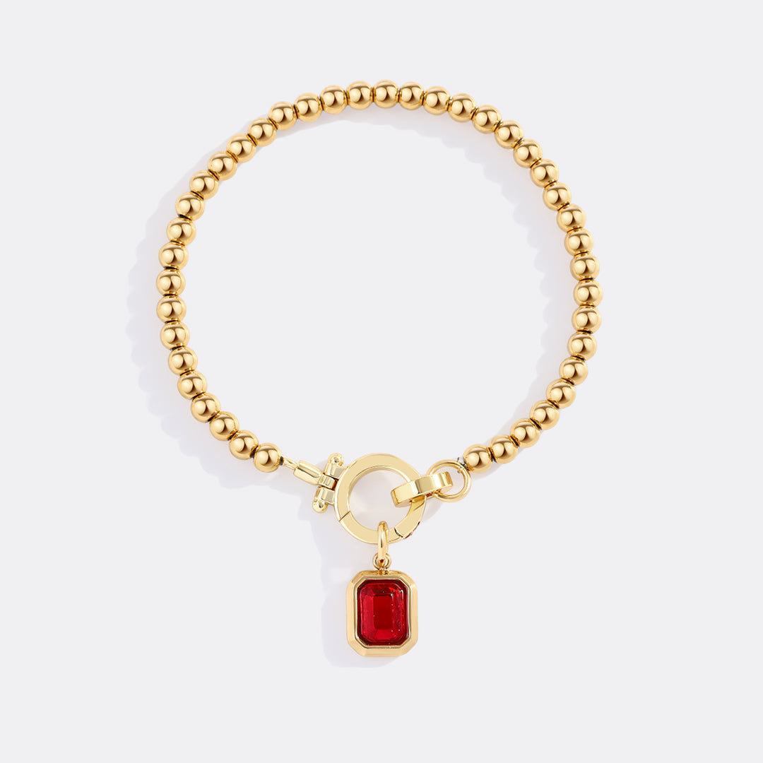 Mint Beaded Bracelet with Baguette Birthstone Charm