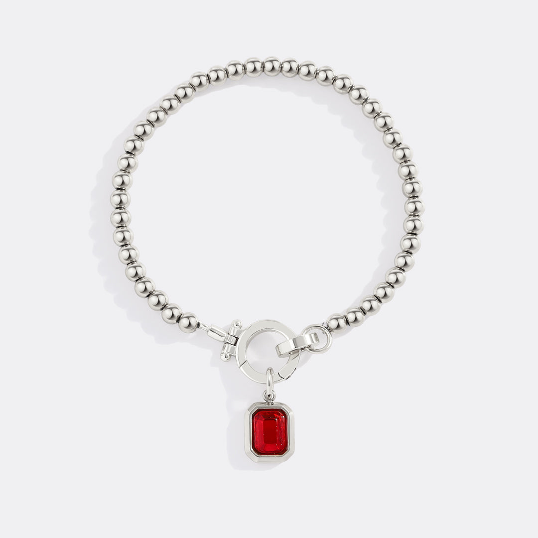 Mint Beaded Bracelet with Baguette Birthstone Charm