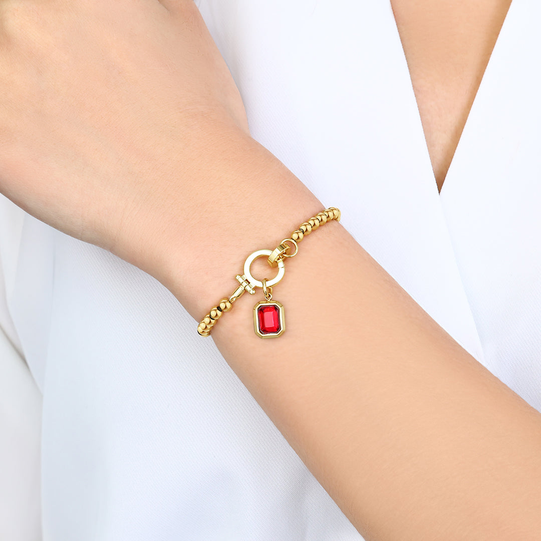 Mint Beaded Bracelet with Baguette Birthstone Charm