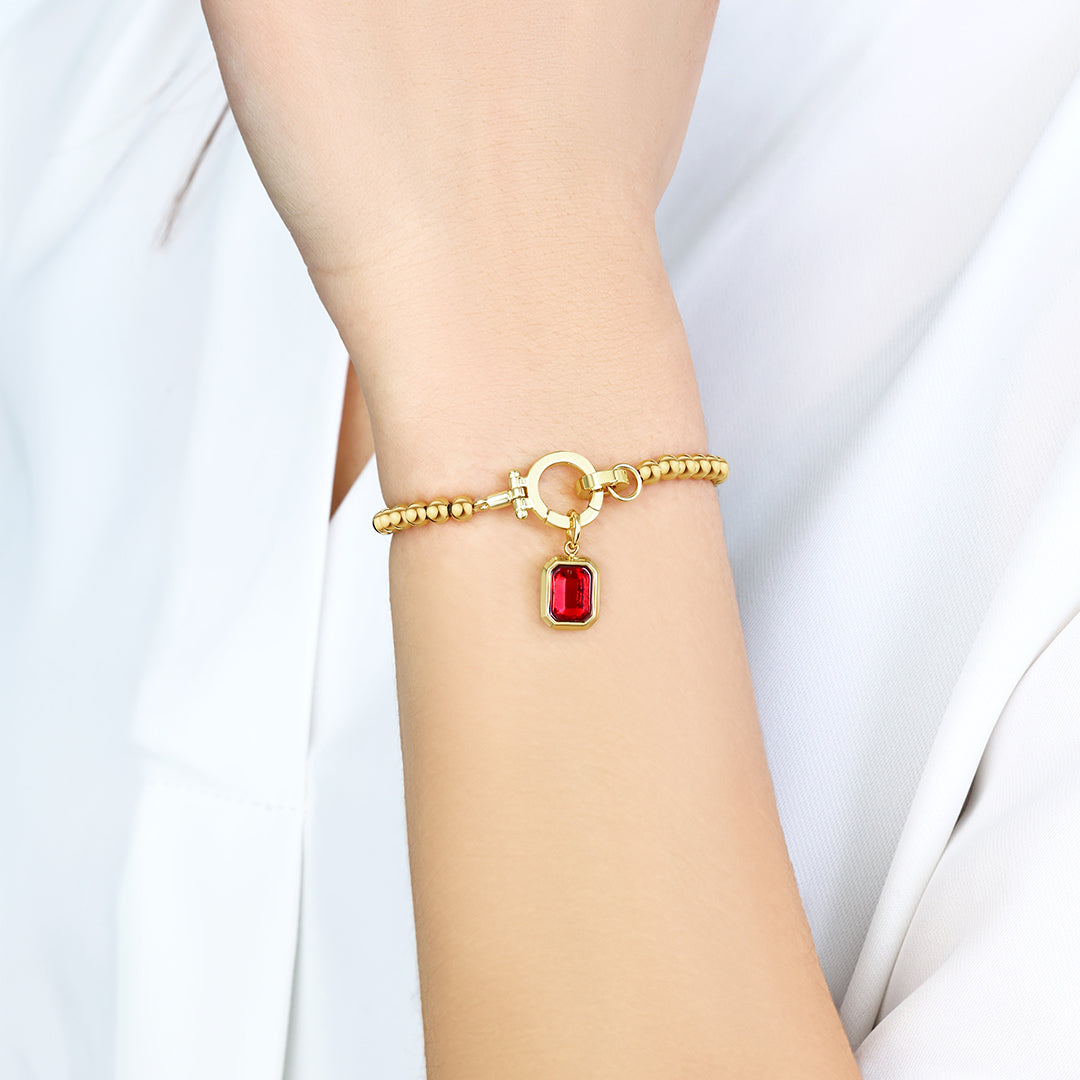 Mint Beaded Bracelet with Baguette Birthstone Charm