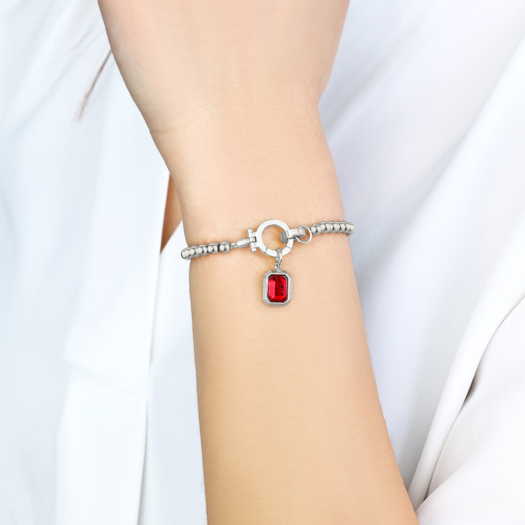 Mint Beaded Bracelet with Baguette Birthstone Charm