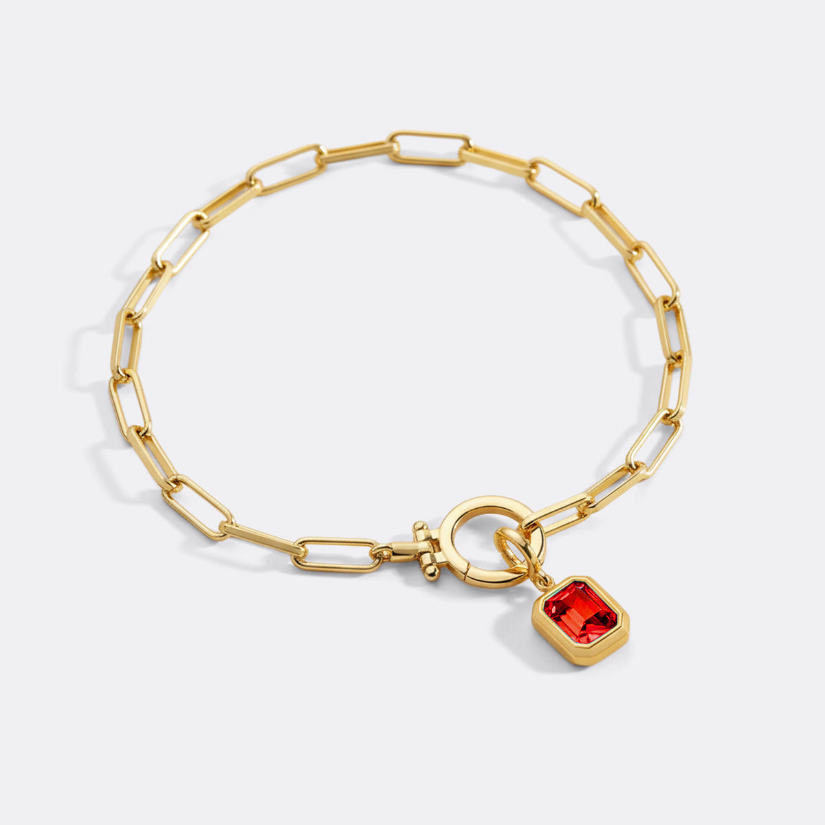 Baguette Birthstone Charm on Mint Paperclip Bracelet