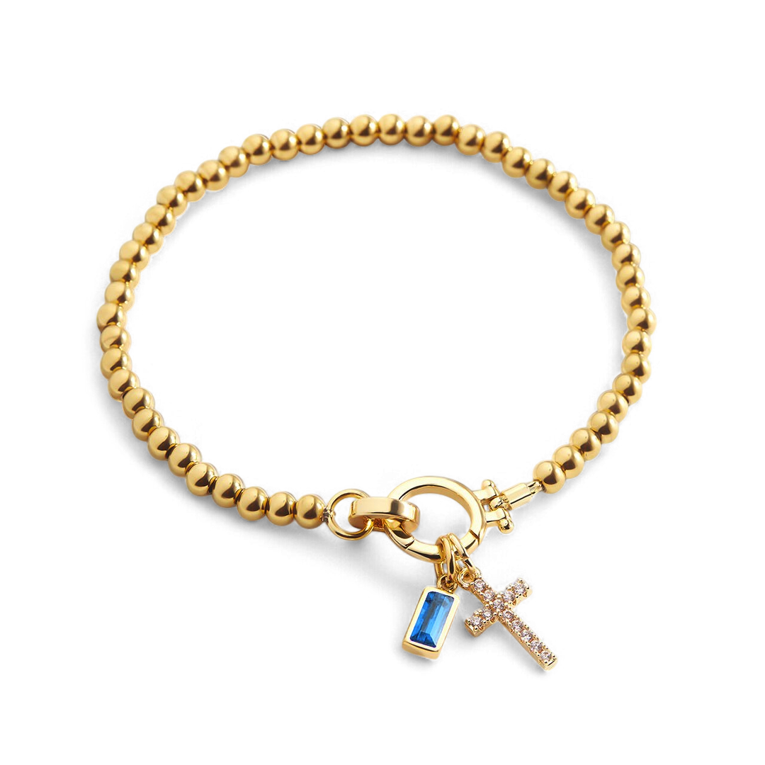 Cross Charm Birthstone Bracelet