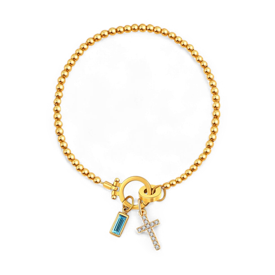 Cross Charm Birthstone Bracelet
