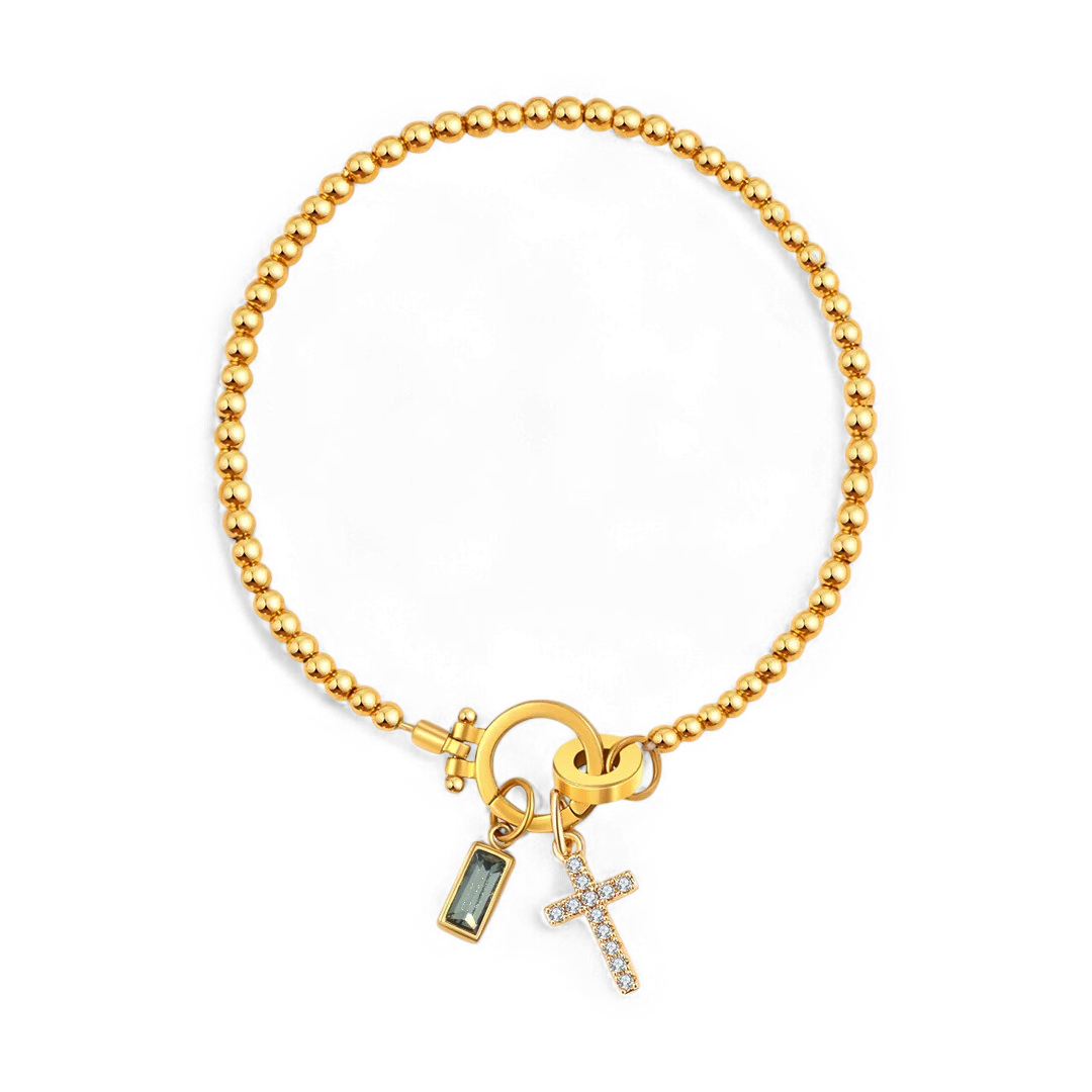 Cross Charm Birthstone Bracelet