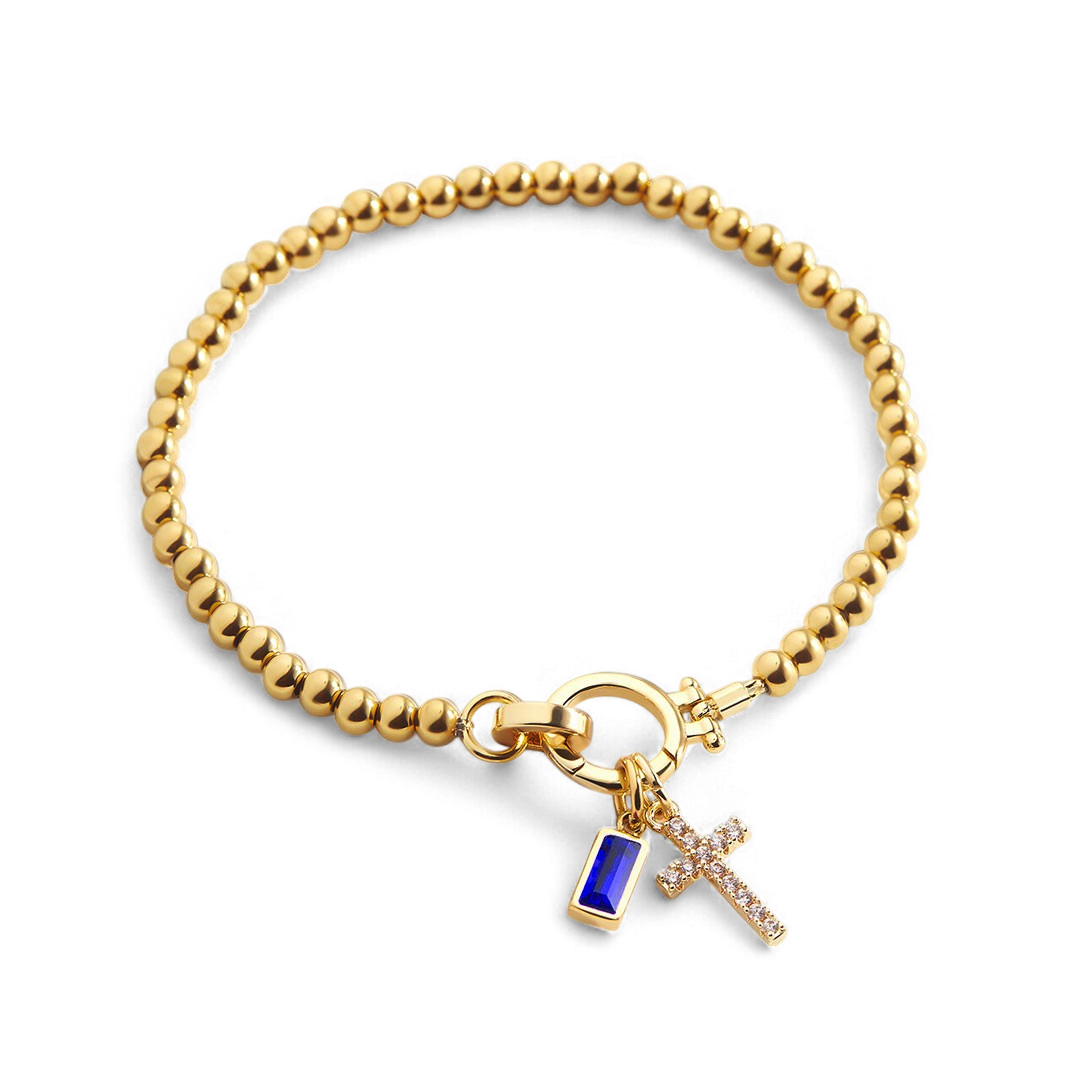 Cross Charm Birthstone Bracelet