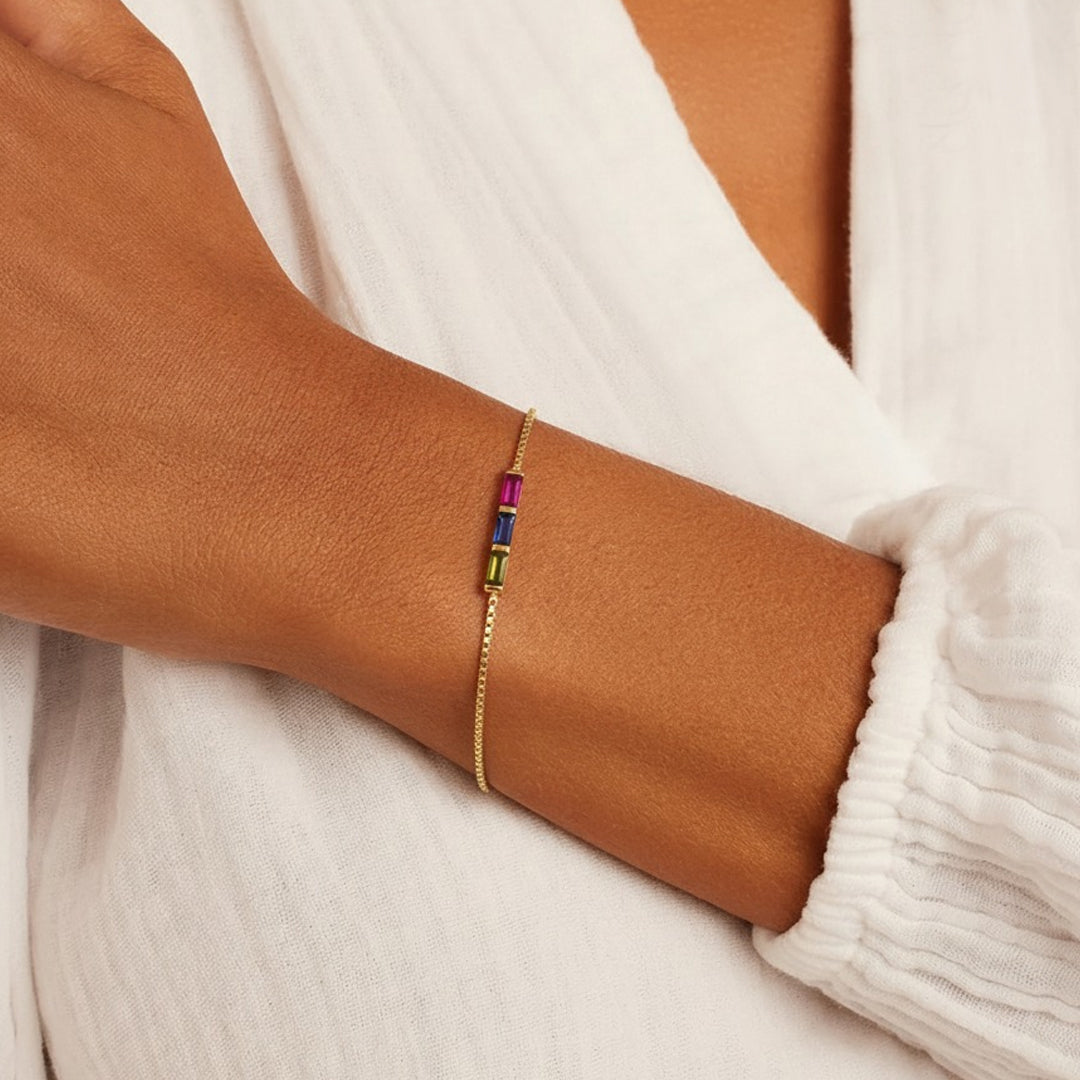 Dainty Baguette Birthstone Bracelet