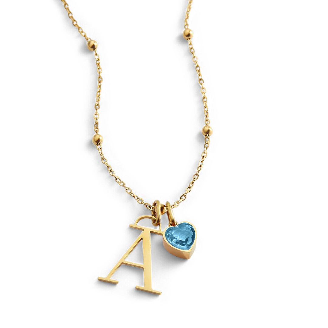 Droplet Birthstone & Initial Necklace
