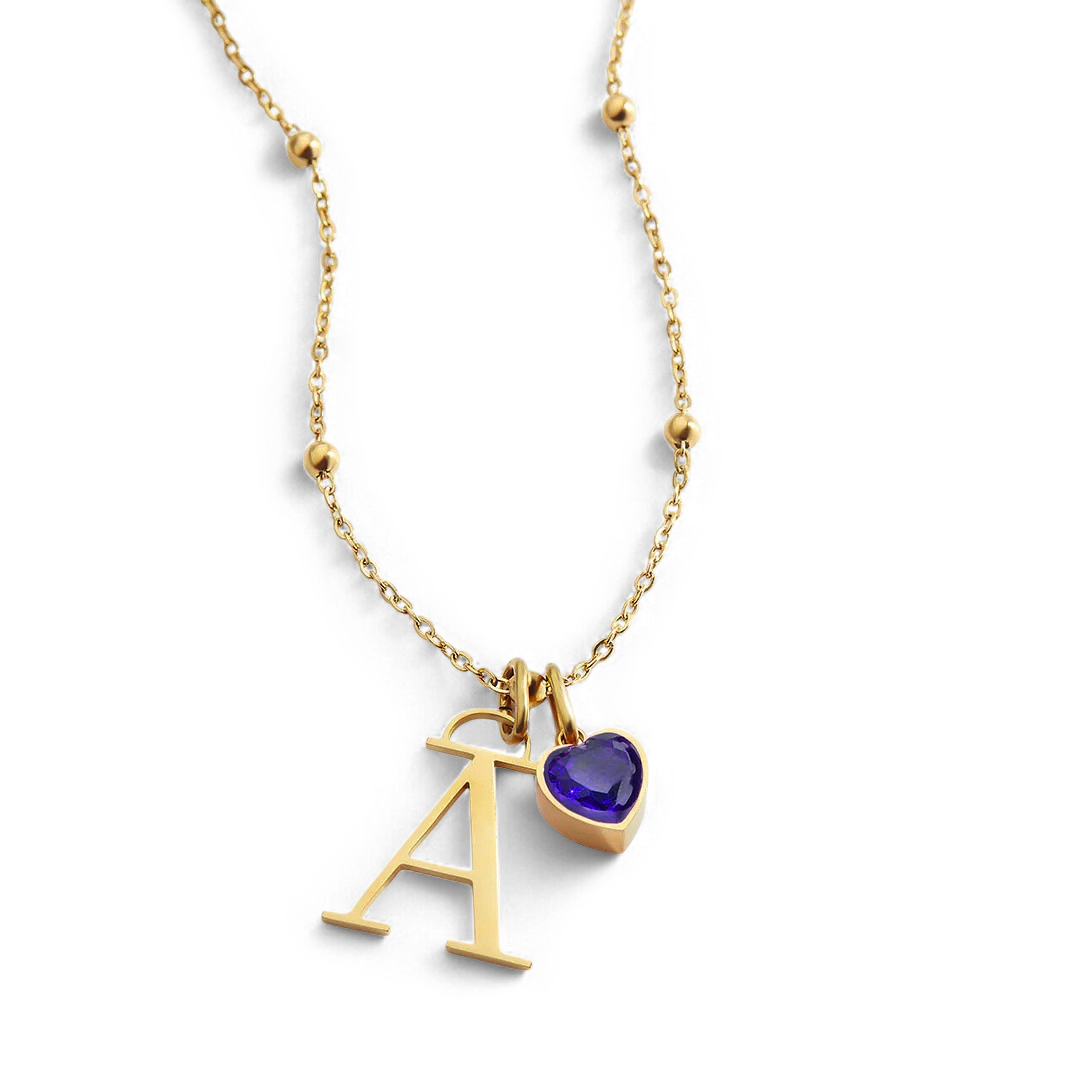Droplet Birthstone & Initial Necklace