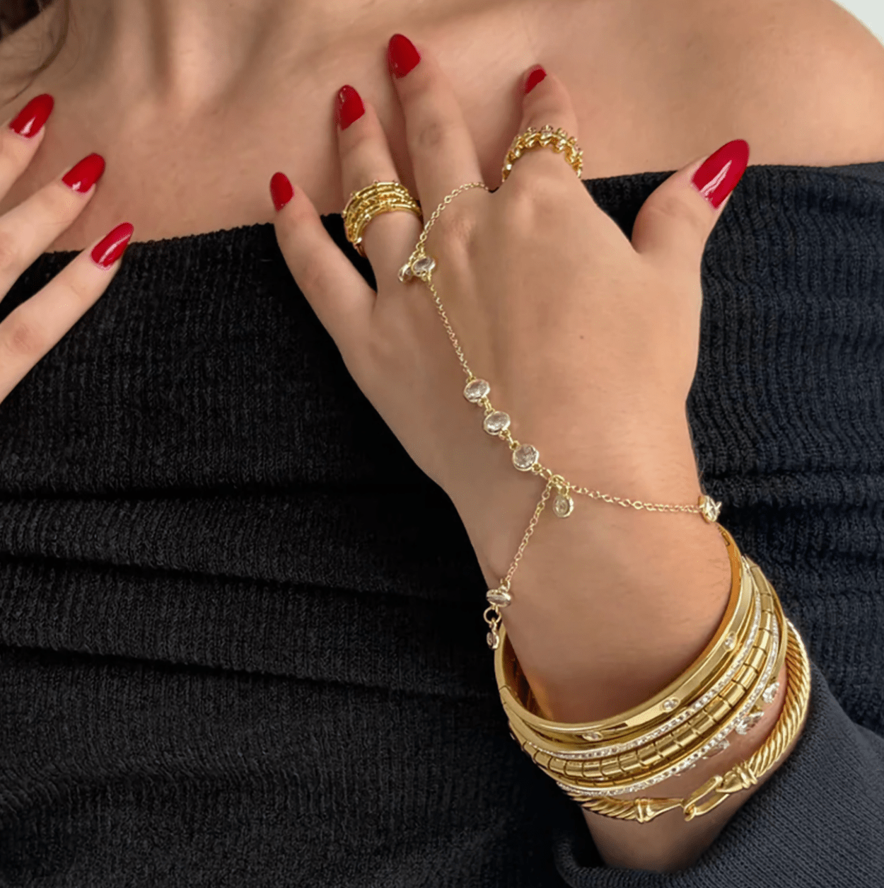 Gold Diamond Hand Chain Bracelet