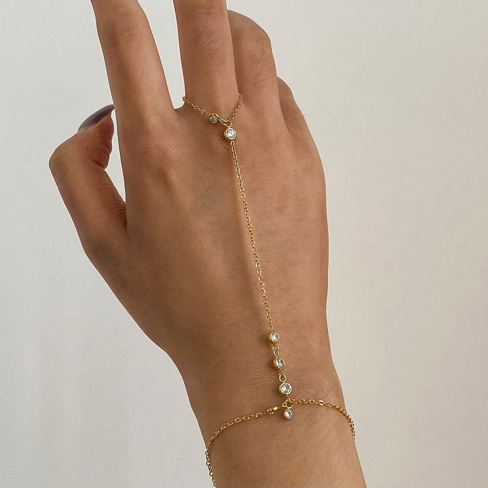 Gold Diamond Hand Chain Bracelet