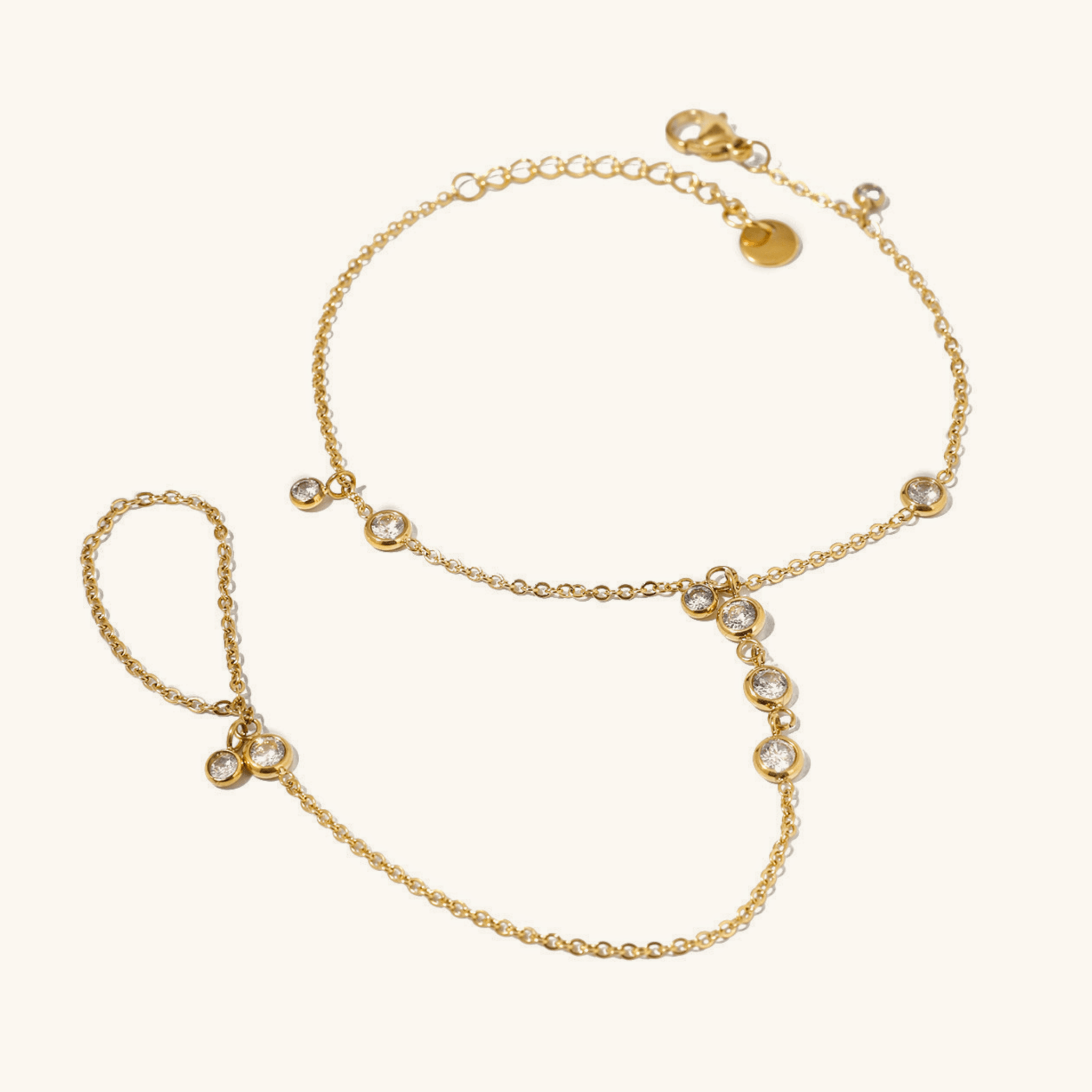 Gold Diamond Hand Chain Bracelet