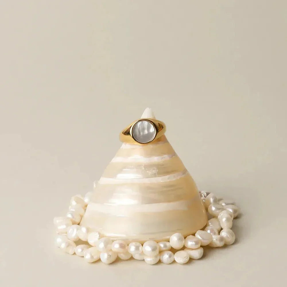 Gold Signet Ring with Iridescent Shell