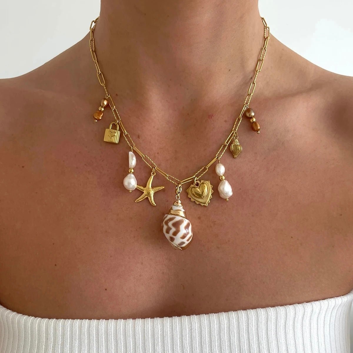 Golden Shell Charm Necklace