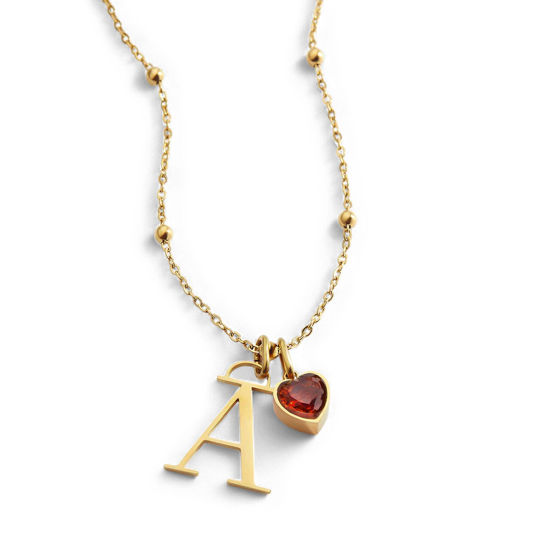 Droplet Birthstone & Initial Necklace