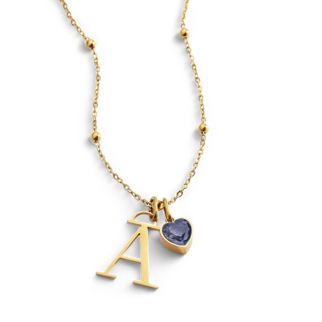 Droplet Birthstone & Initial Necklace