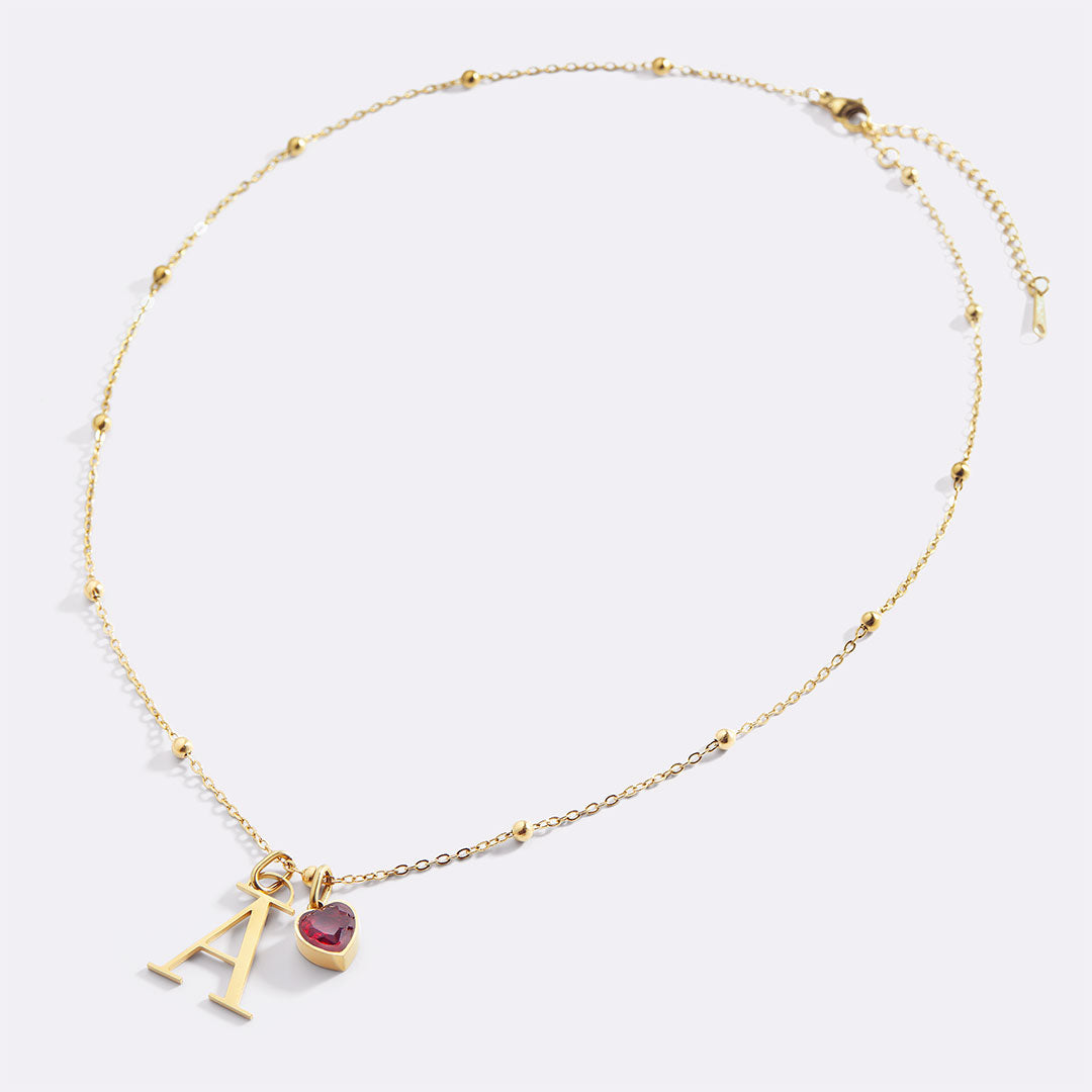 Droplet Birthstone & Initial Necklace
