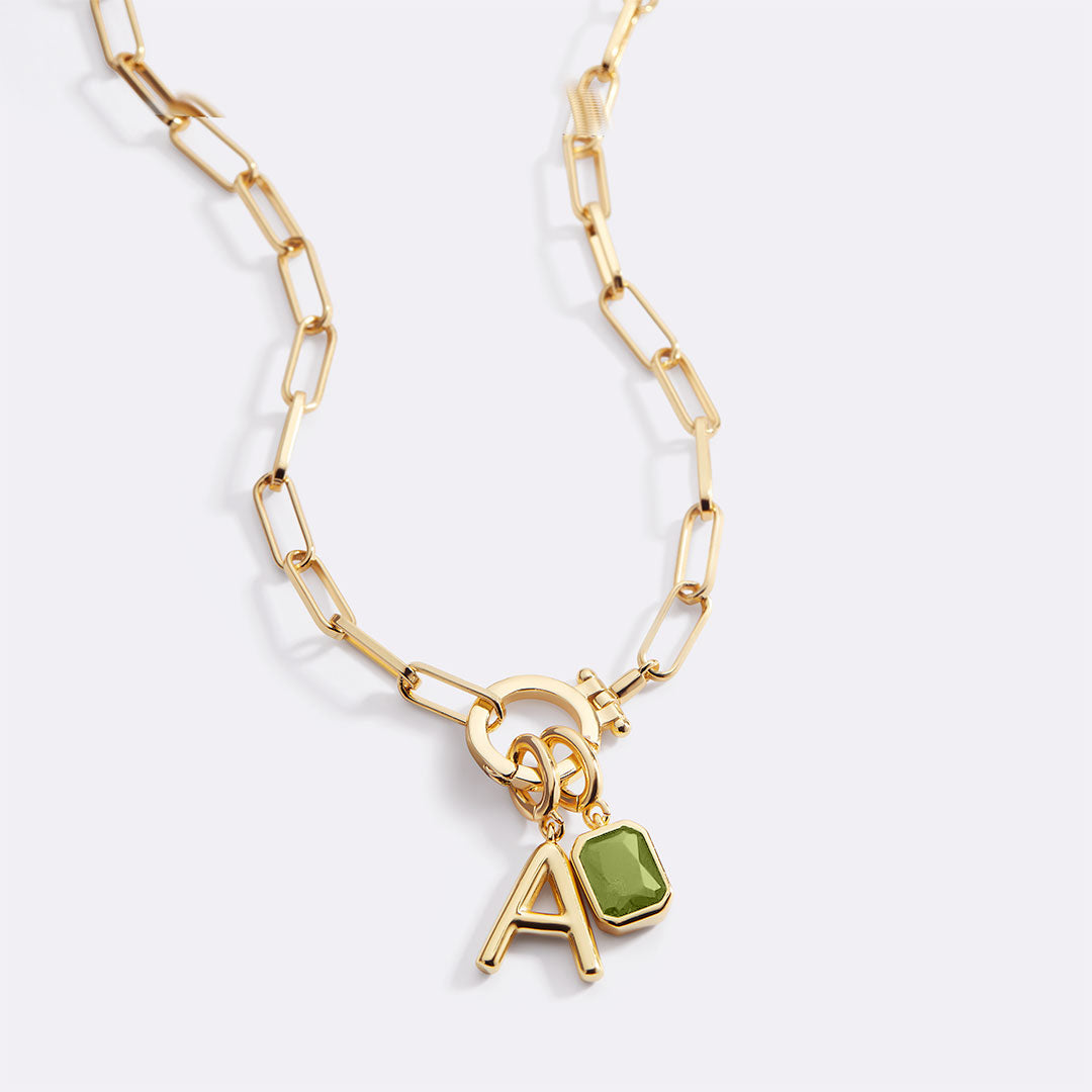 Voure Paperclip Necklace with Initial & Birthstone Charm