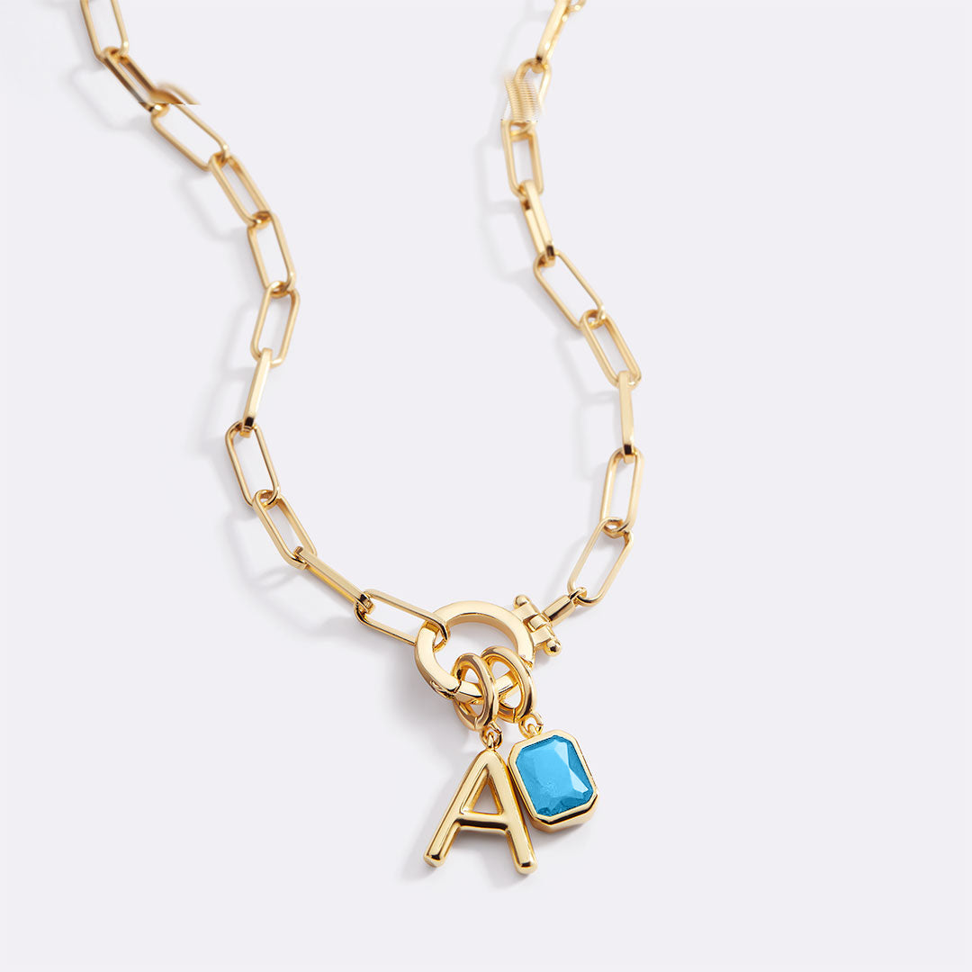 Voure Paperclip Necklace with Initial & Birthstone Charm