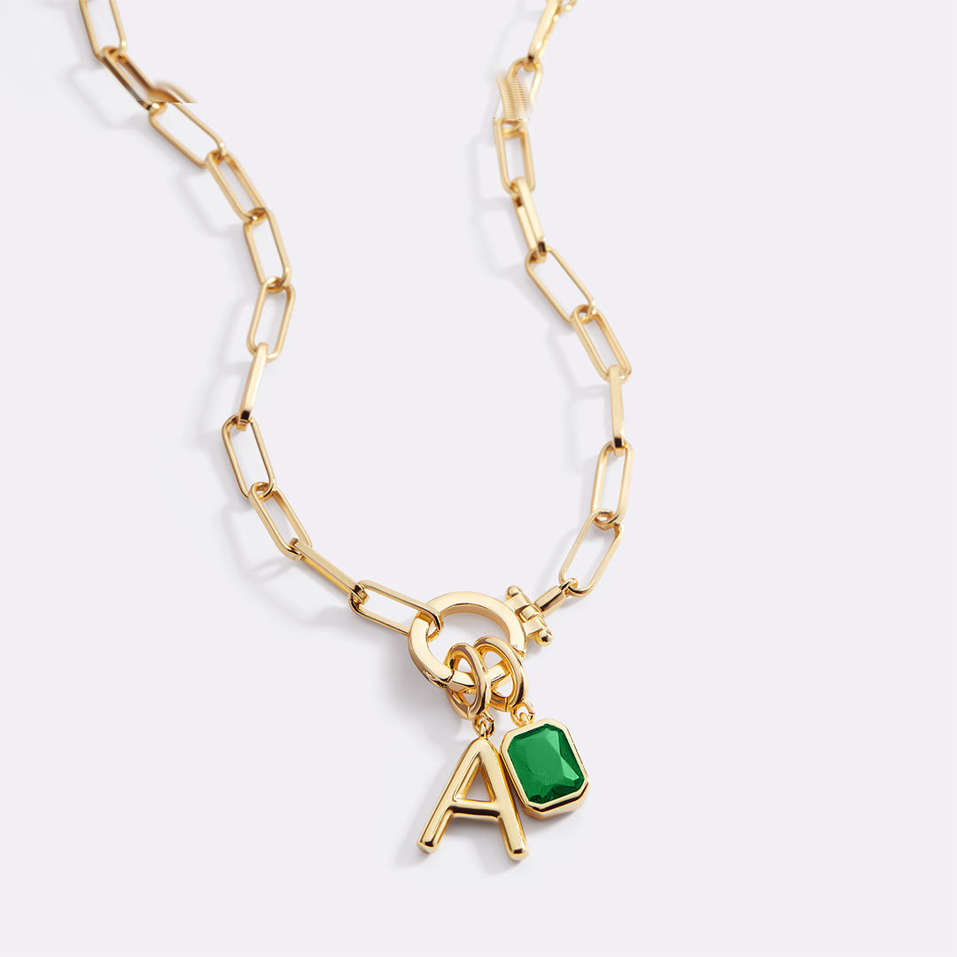Voure Paperclip Necklace with Initial & Birthstone Charm