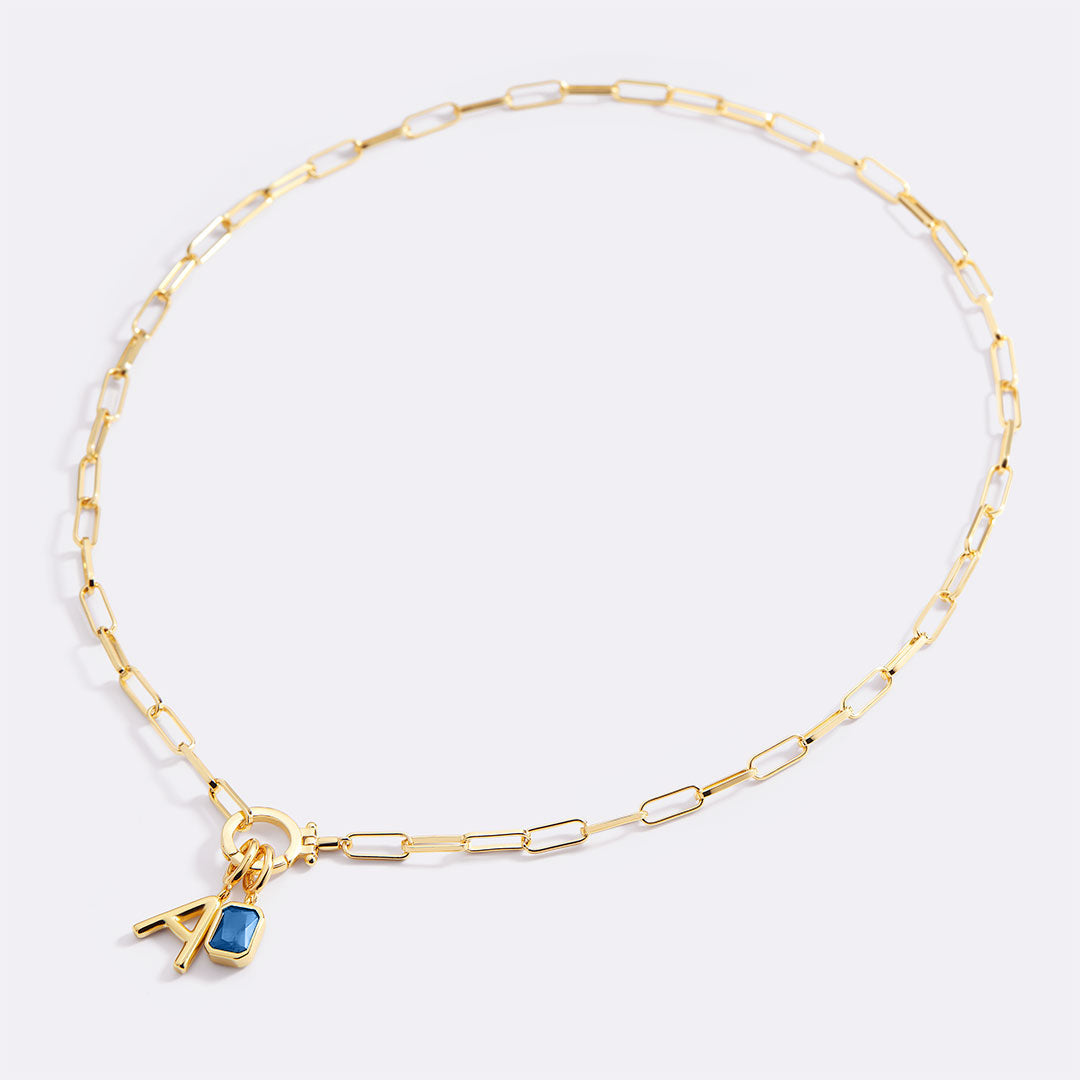 Voure Paperclip Necklace with Initial & Birthstone Charm