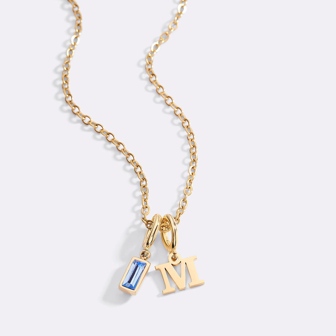 Minimalist Initial Necklace with Birthstone Charm