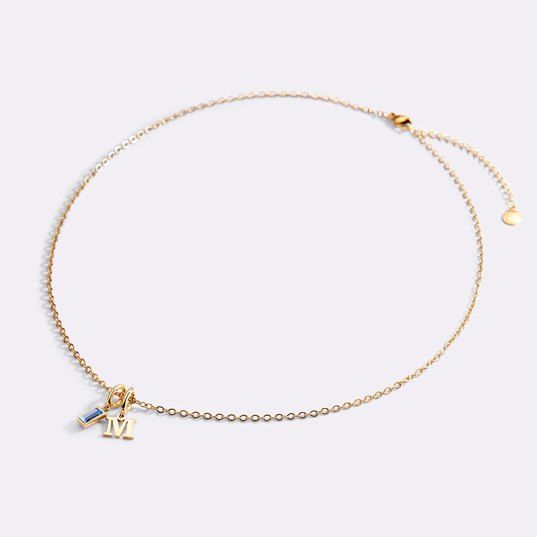 Minimalist Initial Necklace with Birthstone Charm