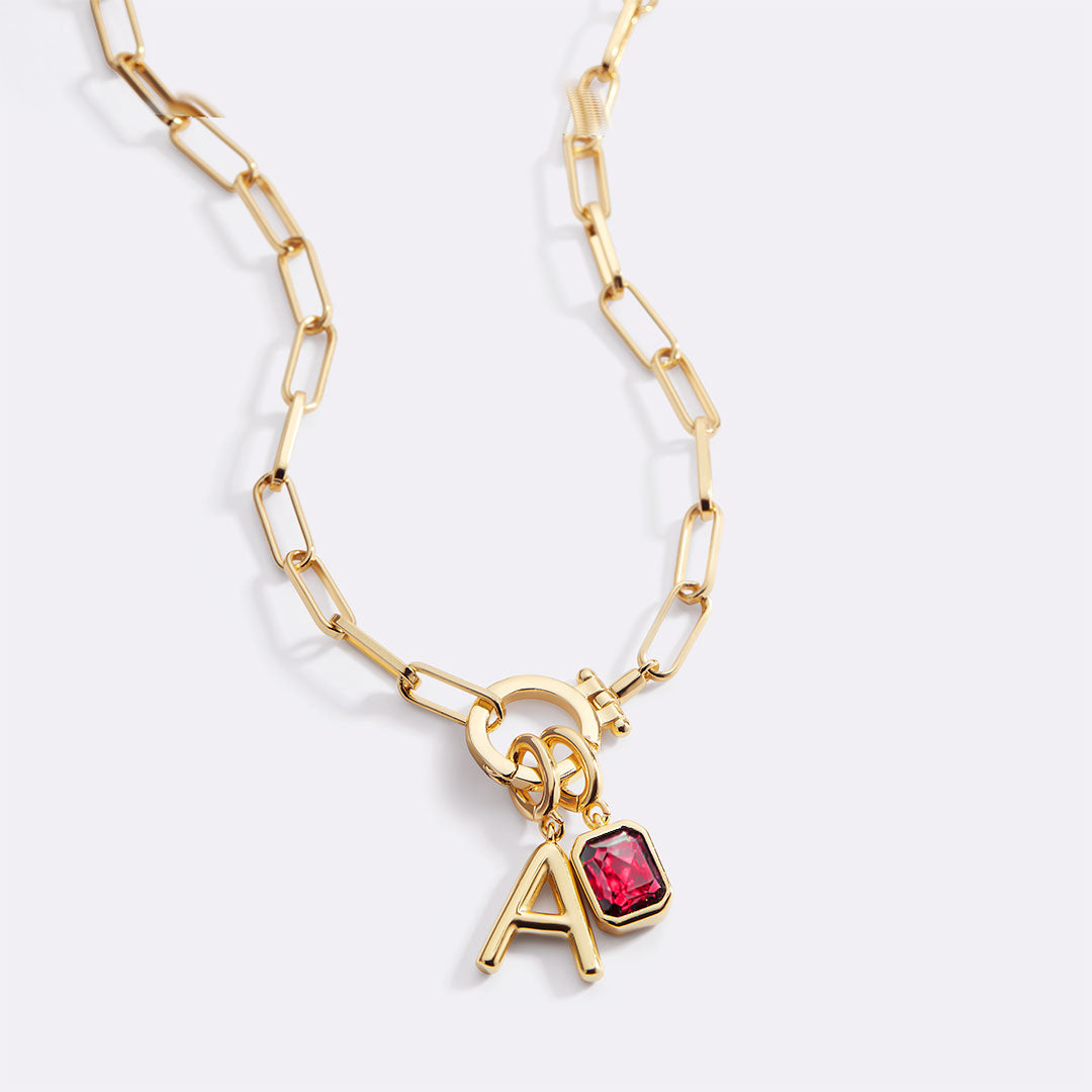 Voure Paperclip Necklace with Initial & Birthstone Charm
