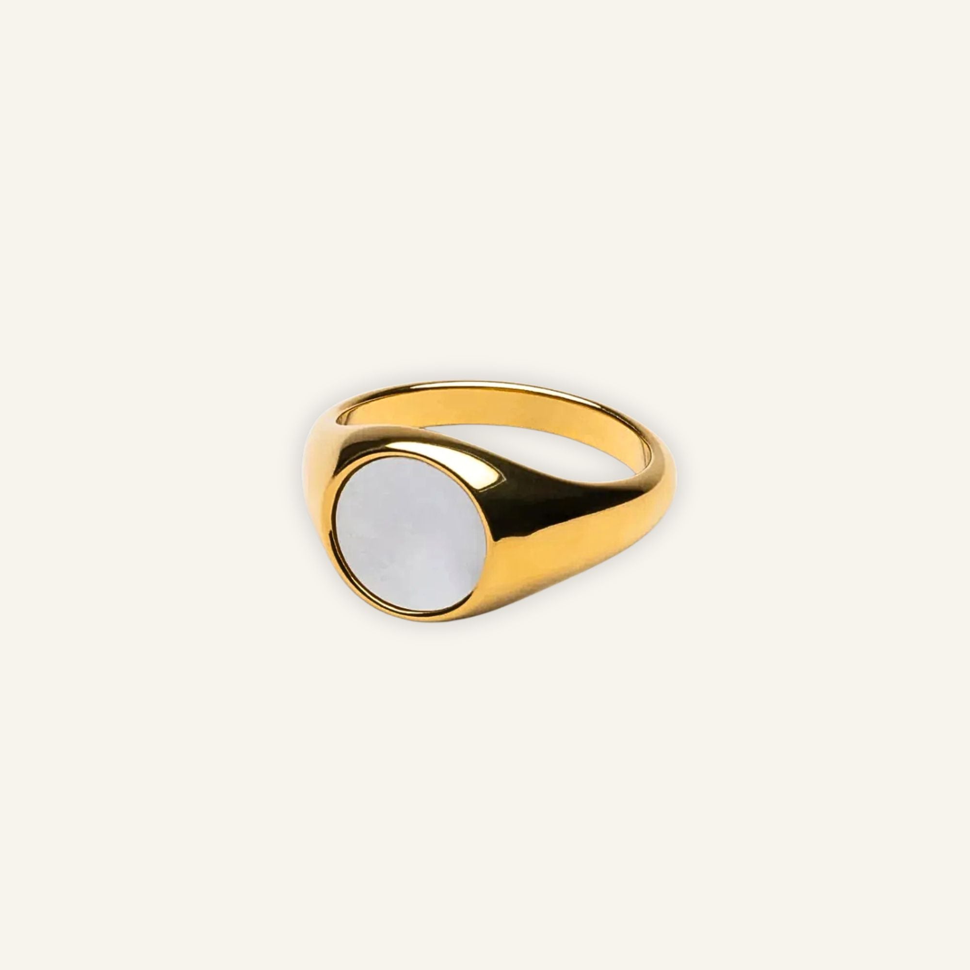 Gold Signet Ring with Iridescent Shell