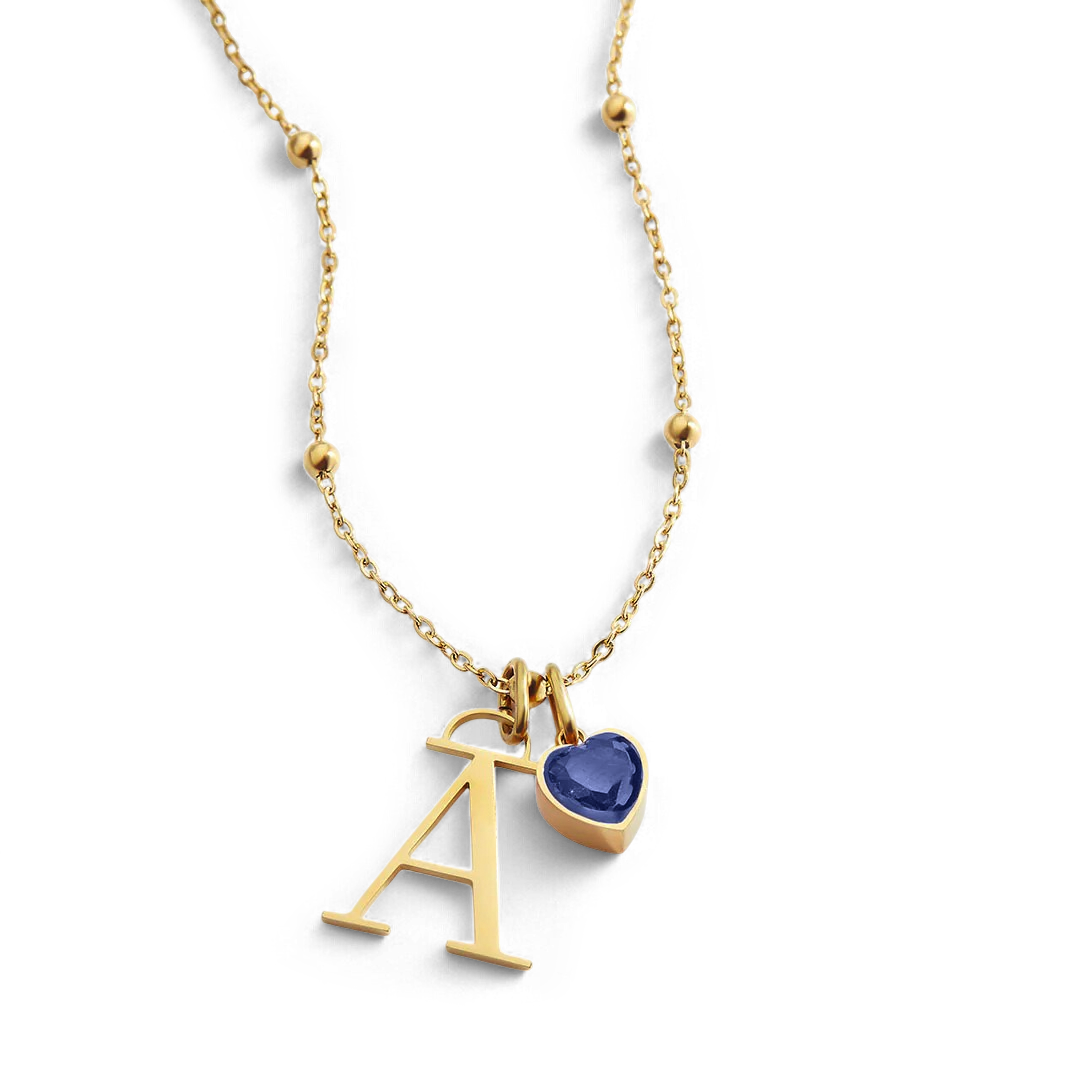 Droplet Birthstone & Initial Necklace