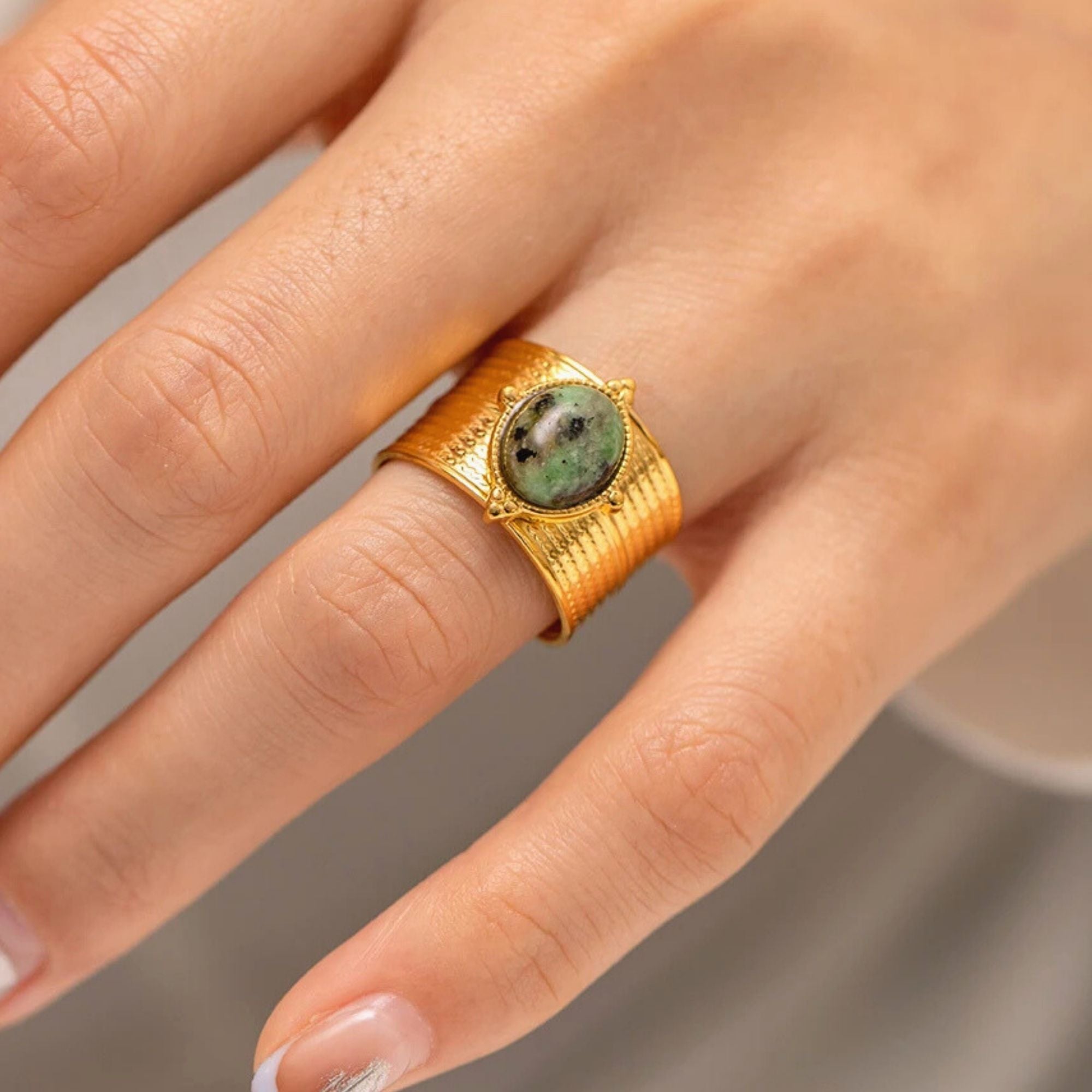 Adjustable Gemstone Cuff Ring