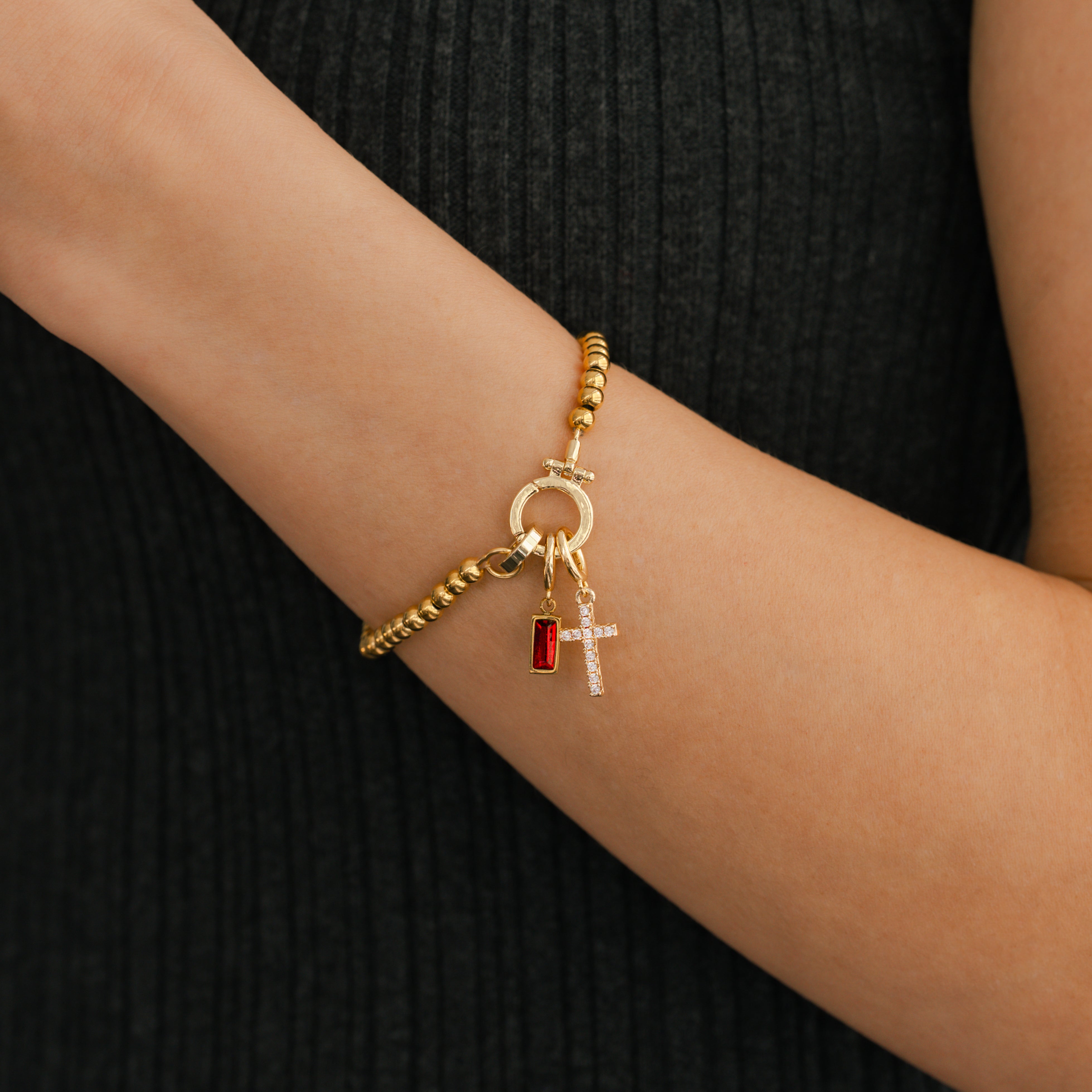 Cross Charm Birthstone Bracelet