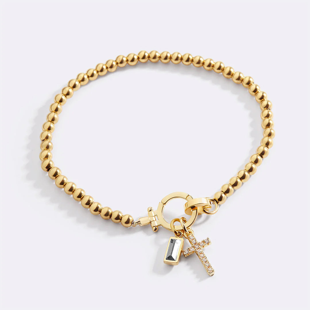 Cross Charm Birthstone Bracelet