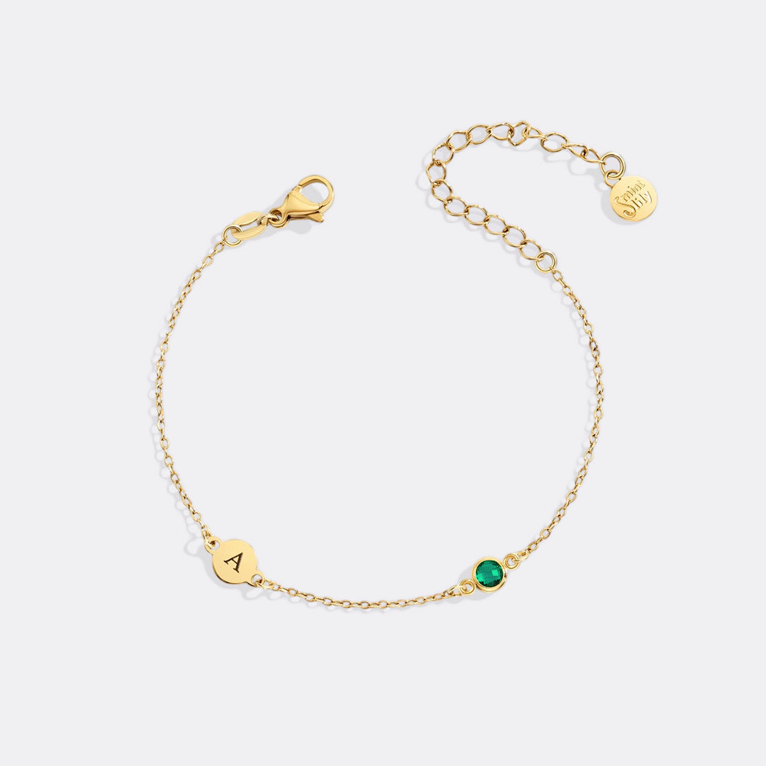 Dainty Initial and Birthstone Bracelet