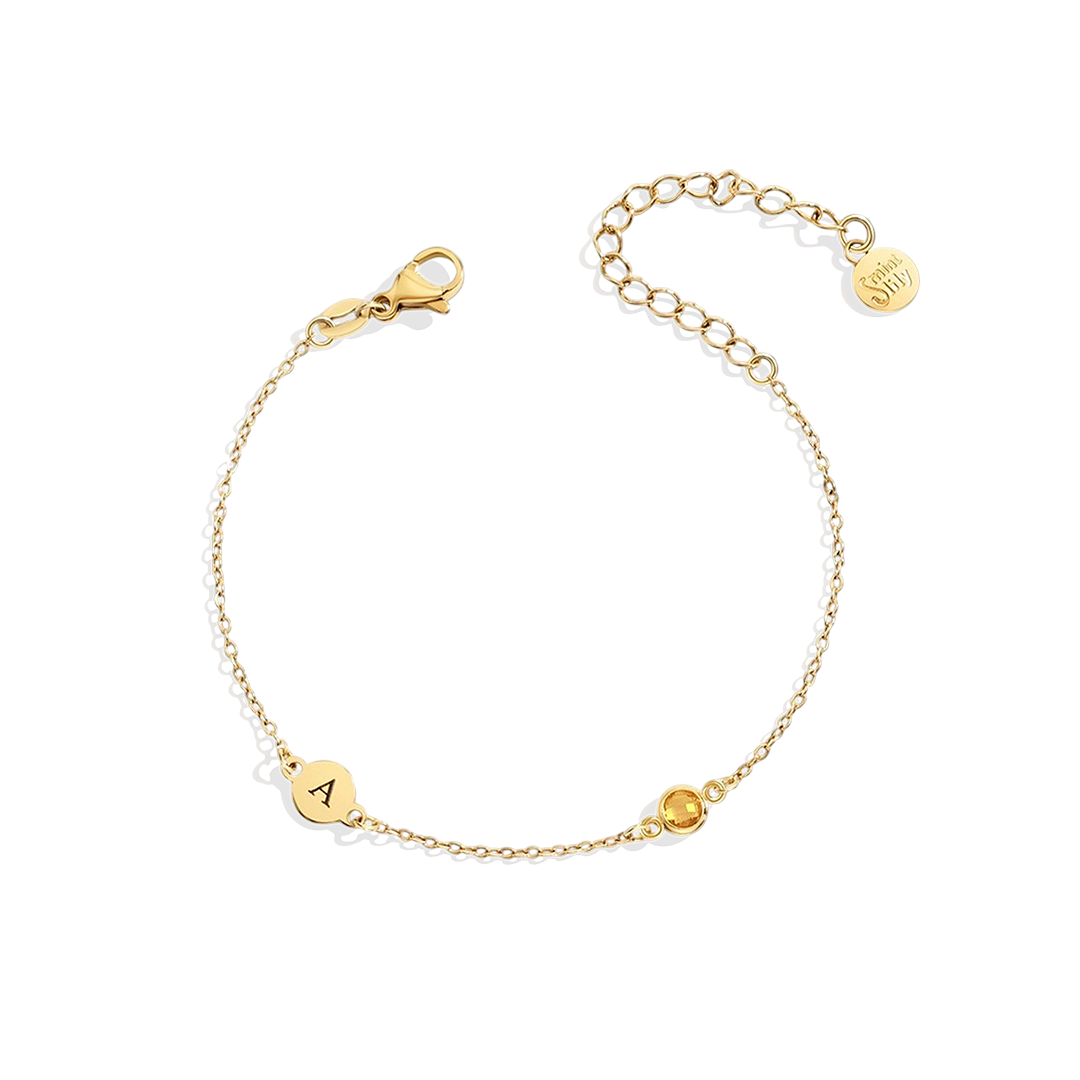 Dainty Initial and Birthstone Bracelet