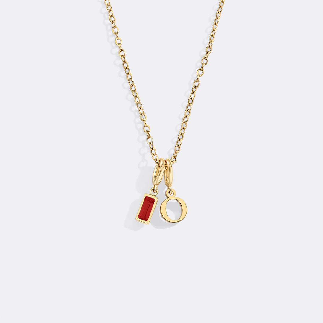Minimalist Initial Necklace with Birthstone Charm