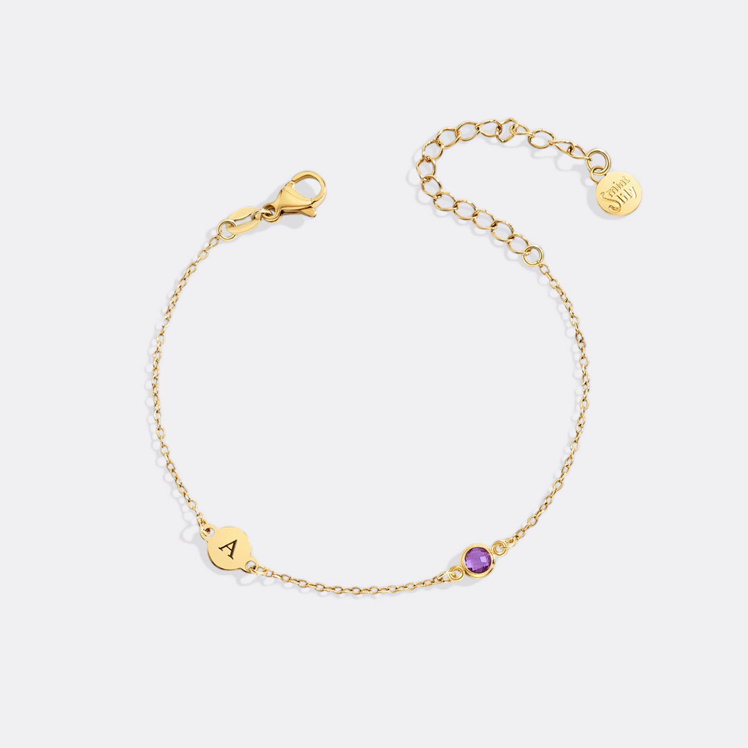 Dainty Initial and Birthstone Bracelet