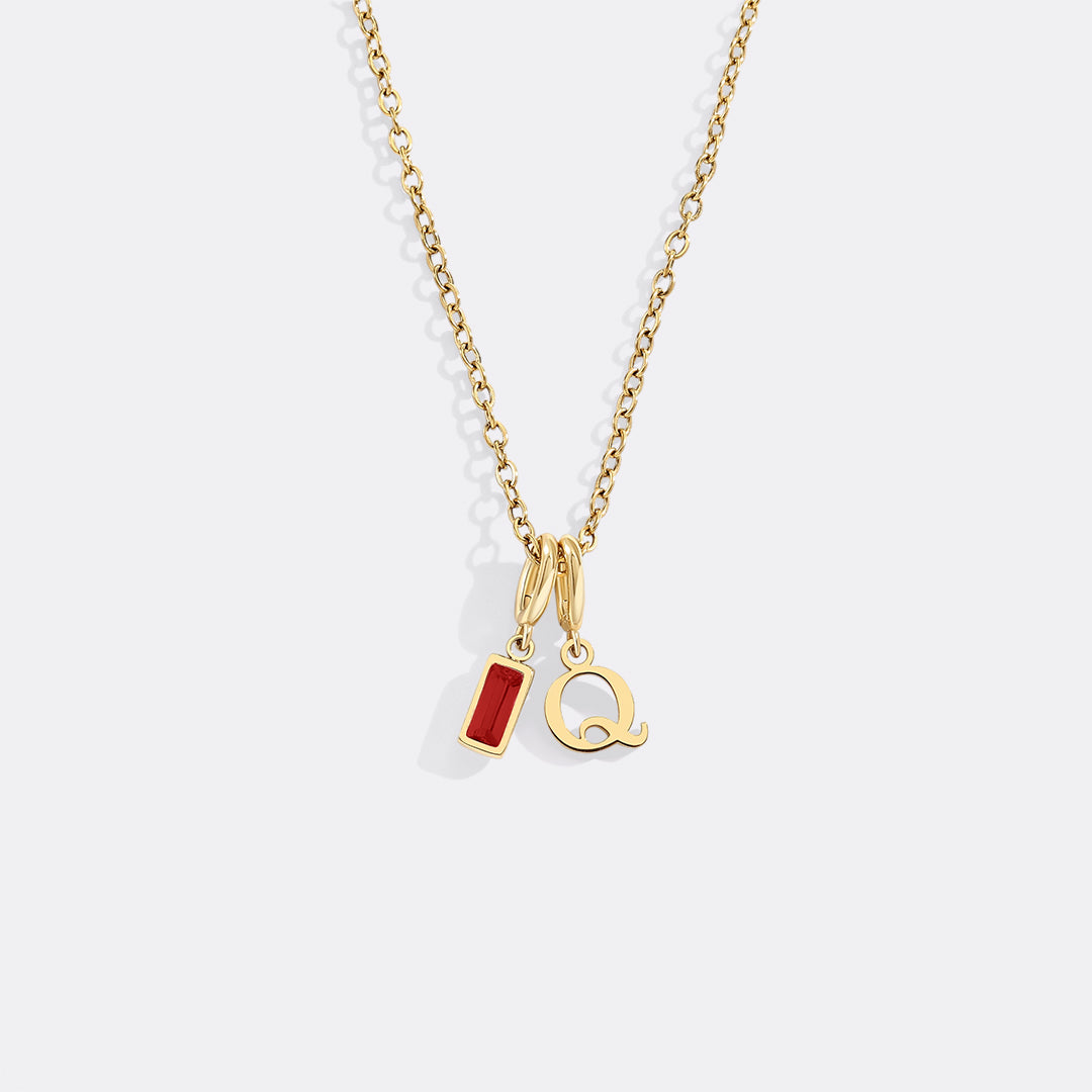 Minimalist Initial Necklace with Birthstone Charm