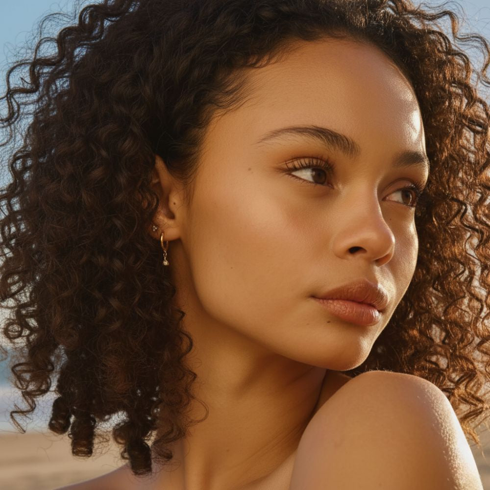 Huggie Earrings with Dangling Stone